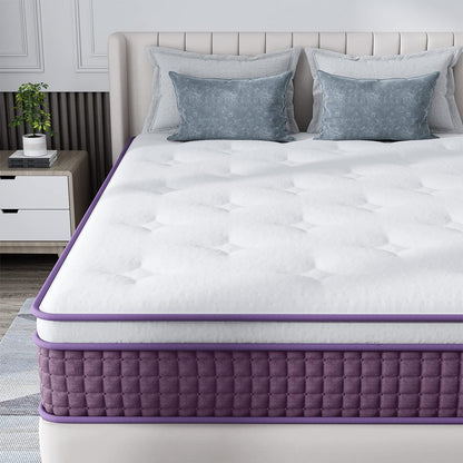 Full Mattress, 12 Inch Hybrid Full Mattress, Full Size Mattress in a Box, Plush Foam Mattress with Individually Pocketed Coils, Motion Isolation for Pressure Relief, Medium Soft