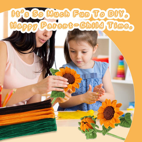 UzecPk 430PCS Pipe Cleaners for Crafts, Pipe Cleaner Sunflower Kit, Pipe Cleaner Craft Sunflowers Kit with Instructions, 3 Colors Pipe Cleaners Set for DIY Art Craft Decorations-5 Flowers UzecPk