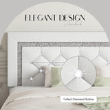 HOMBCK Twin Bed Frame with Diamond Headboard, Faux Leather Upholstered Platform Bed, Mattress Foundation, No Box Spring Needed, Easy Assembly, Pearlized White HOMBCK