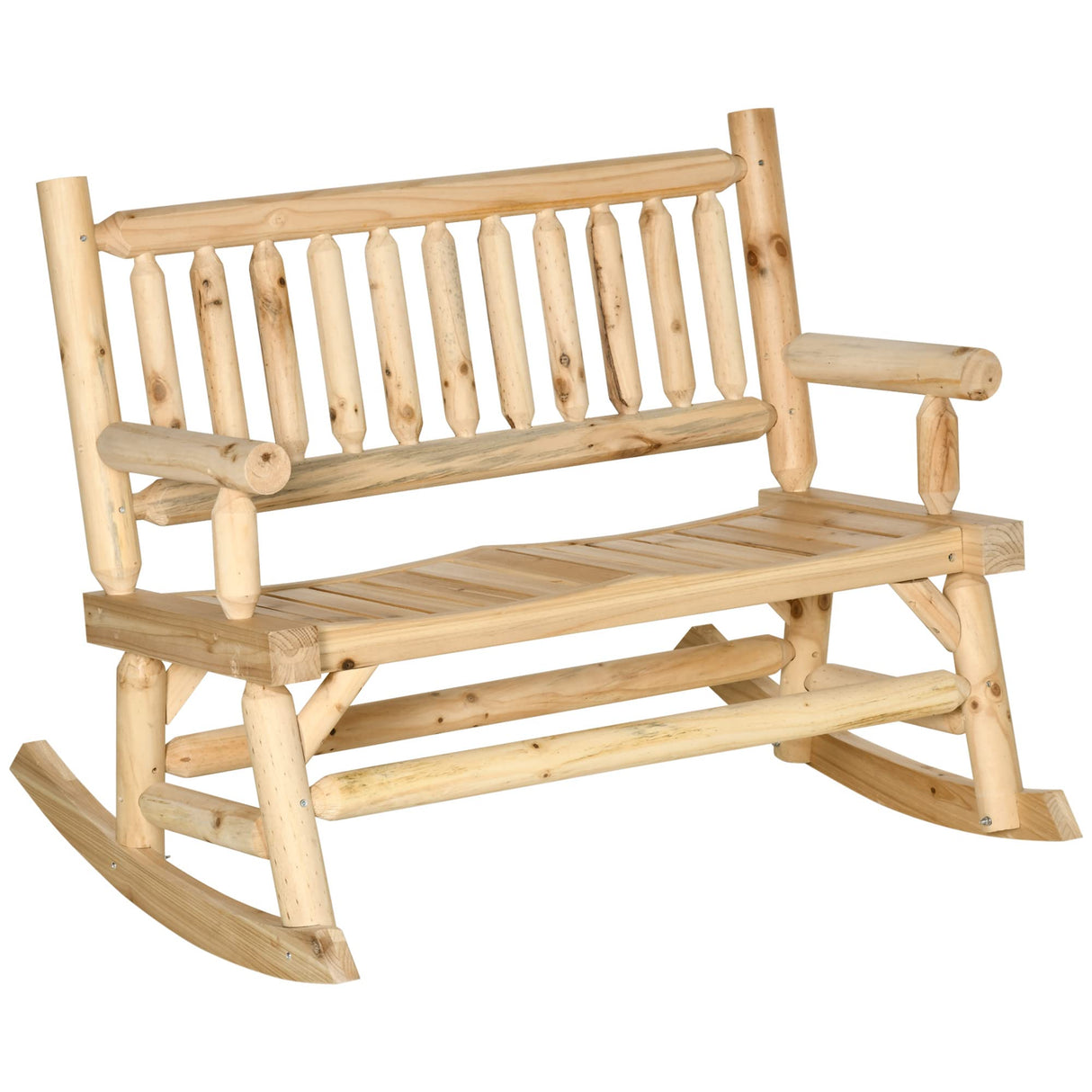 Outsunny Classic 2-Person Natural Fir Wood Rocking Bench with Wide Curved Seats Outsunny