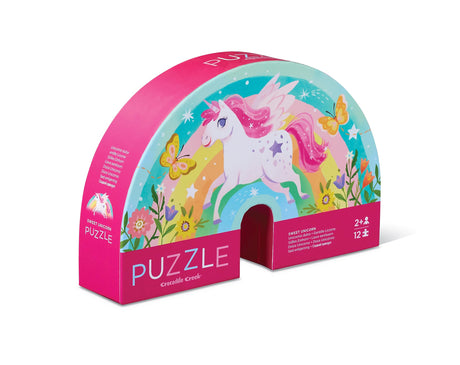 Crocodile Creek 12-Piece Mini Jigsaw Puzzle - Fun Floor Puzzles for Kids Ages 2-4 and Up - Heavy-Duty Shaped Box for Storage - Sweet Unicorn - 12" x 9" Finished Crocodile Creek
