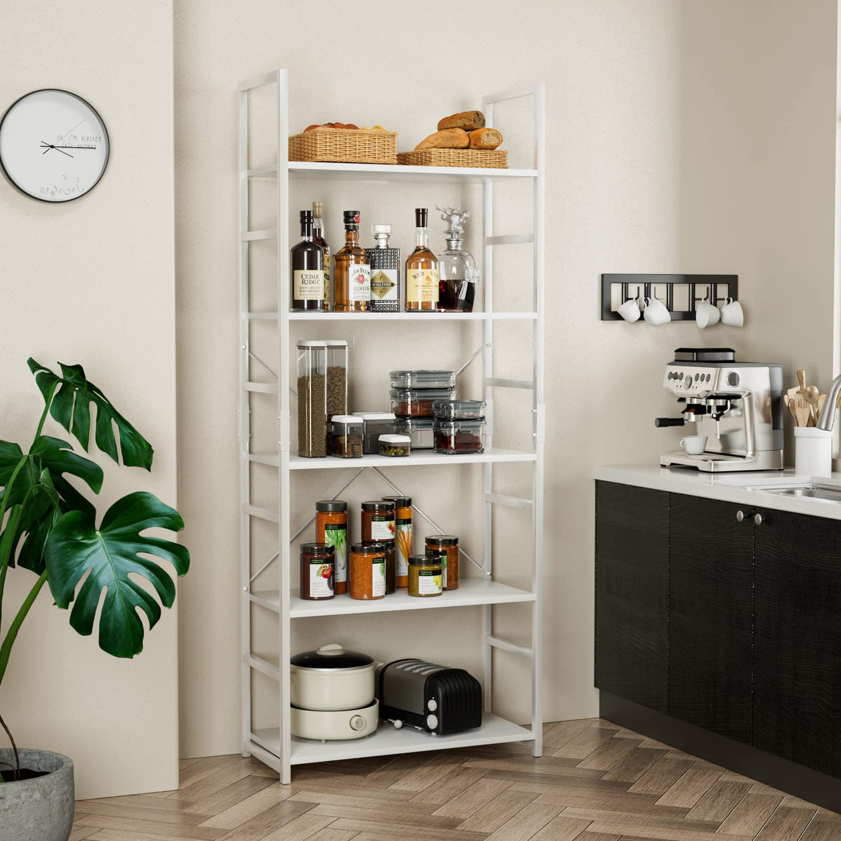 NUMENN 5 Tier Bookshelf, Tall Bookcase Shelf Storage Organizer, Modern Book Shelf for Bedroom, Living Room and Home Office, White NUMENN