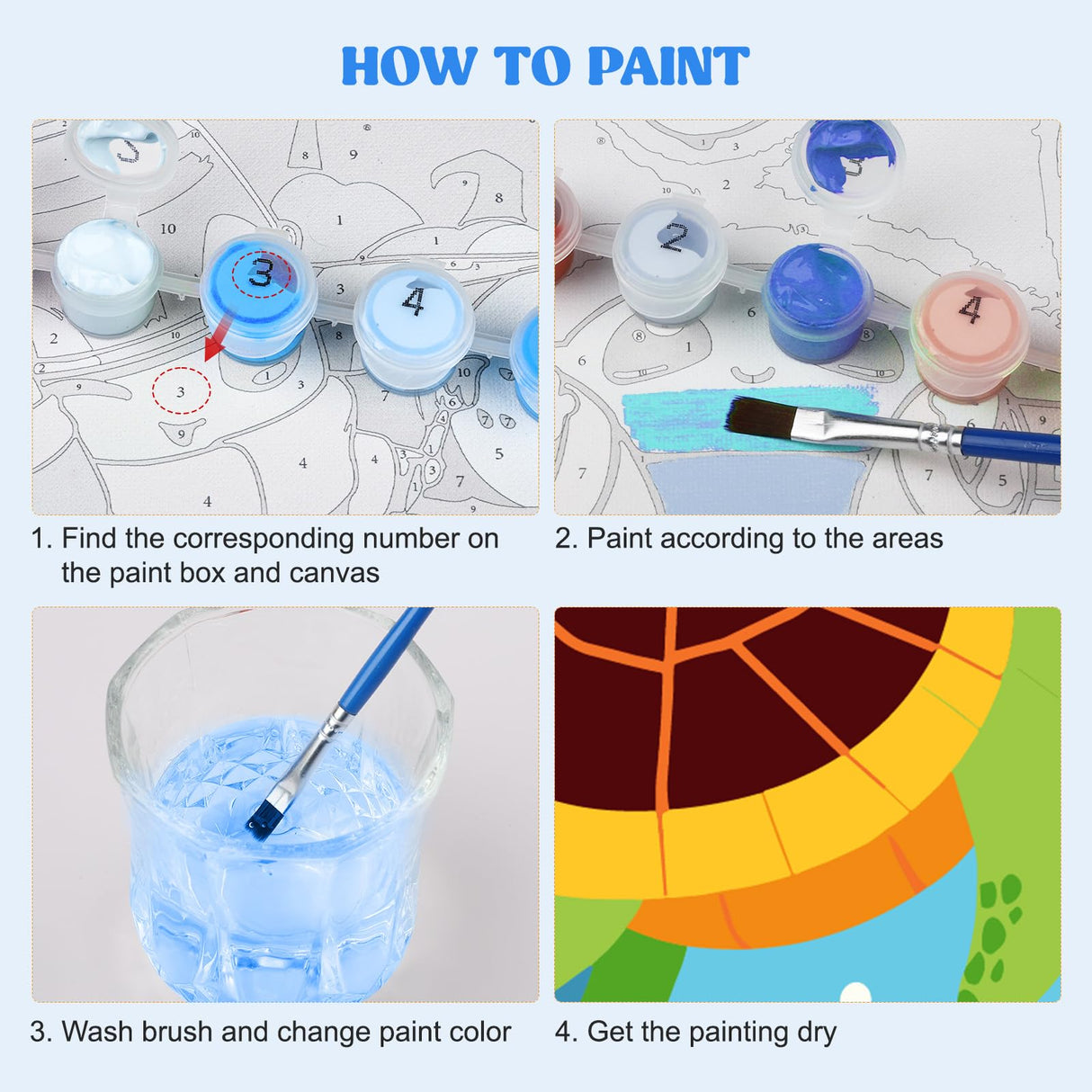 MXJSUA 4 Pack Framed Canvas Paint by Numbers for Kids Adults, Cute Pandas Paint by Numbers Kit for Children Beginners, DIY Acrylic Painting Craft Kits for Home Wall Decor, 8x8 inch MXJSUA