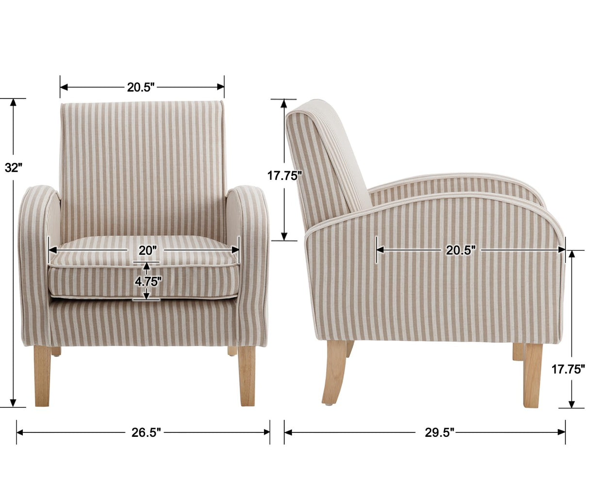 BESTANO Striped Accent Chair for Living Room, Farmhouse Linen Upholstered Striped Arm Chair Seat Reading Chairs Bedroom Side Seating for Home Office, Beige with Stripe BESTANO