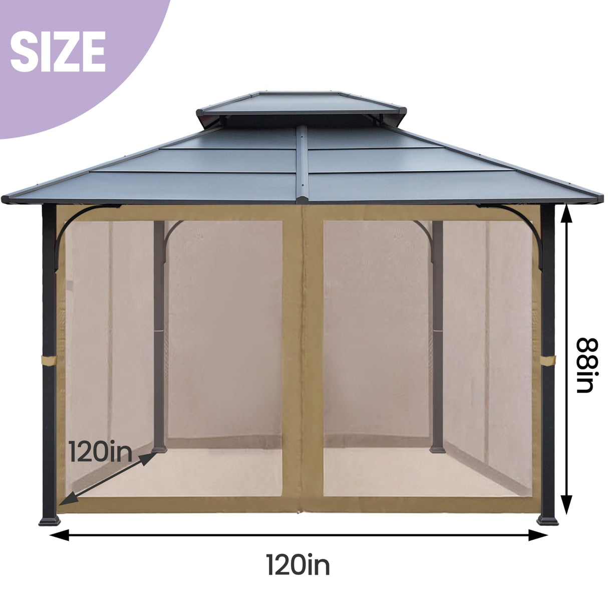 Tradesparker 10x10 Gazebo Replacement Mesh Walls,4-Sided Mosquito Screen Netting with 48Curtain Rings & 48Rail Hooks，Black (Universal Fit for Gazebo & Pergola) Tradesparker