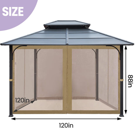 Tradesparker 10x10 Gazebo Replacement Mesh Walls,4-Sided Mosquito Screen Netting with 48Curtain Rings & 48Rail Hooks，Black (Universal Fit for Gazebo & Pergola) Tradesparker