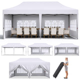MAMIZO 10x20ft Pop up Canopy Tent w/6 Sidewalls, Heavy Duty Wedding Party Tent, Height Adjustable Large Commercial Gazebo, Instant Sun Protection Shelter W/Upgraded 3 Raised Roofs, Wheeled Bag (White) MAMIZO
