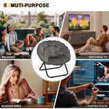 Folding Saucer Chair, Lazy Moon Chair with Metal Frame, Comfy Bedroom Chairs for Bedroom, Living Room, Study Grey JC Grezone