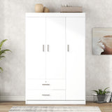 Polibi 3-Door Large Wardrobe with 2 Storage Drawers, Modern Armoire Free-standing Garment Wooden Closet Storage Cabinet, White Polibi