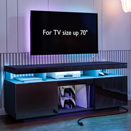 HOMMPA LED Coffee Tables for Living Room 2 Piece Set, Lift Top Coffee Table and LED TV Stand with Power Outlets for up to 70" TV, Coffee Table with Hidden Compartment & 2 Open Shelve & 2 Drawers Black HOMMPA