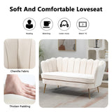 Anwick 59" Small Modern Chenille Loveseat Sofa, 2-Seater Sofa with Gold Metal Legs, Small Couch with Flower Shaped Back for Living Room Bedroom Office (Beige) Anwick