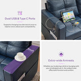 TYBOATLE 65" Blue Faux Leather Loveseat for Bedroom, Mid-Century Modern Tufted Comfy Loveseat w/USB Charging Ports and Wide Arms, 2 Seat Office Small Couch for Small Space TYBOATLE