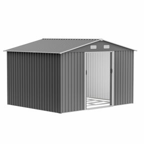 10x8 FT Sheds & Outdoor Storage Garden Metal Shed with Floor Frame Lockable Sliding Door and Air Vents Heavy Duty Shed with Air Vents Waterproof Roof Ideal for Backyard Patio Lawn Dark Gray RocVanc