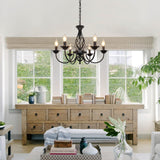 6-Light Farmhouse Candle Chandelier for Living Room, Rustic Industrial Pendant Ceiling Light fixture, Vintage Hanging Lamp for Bedroom Hallway Kitchen Dining Room Foyer, Matte Black E12 Socket VerRon