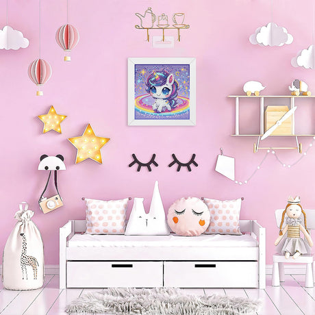 Animal Diamond Art Kits for Kids with Wooden Frame, Unicorn Diamond Art for Kids with Beautiful Package, Arts and Crafts for Kid Ages 8-12(7x7inch) WEMEON