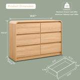 Aitjunz Modern 6 Drawers Dresser for Bedroom, 47" Wide Wood Dressers & Chests of Drawers w/Curved Profile Design, Mid Century Modern Dresser w/Natural Texture for Bedroom, Living Room, Natural Oak Aitjunz