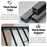 MoproBeti Queen Size Loft Bed Frame for Adults,Metal Lofts Bed Queen with Stairs & Storage Shelves, Heavy Duty High LoftBed with Wardrobe for Teens,Girls Boys, No Box Spring Needed, No Noise, Black MoproBeti