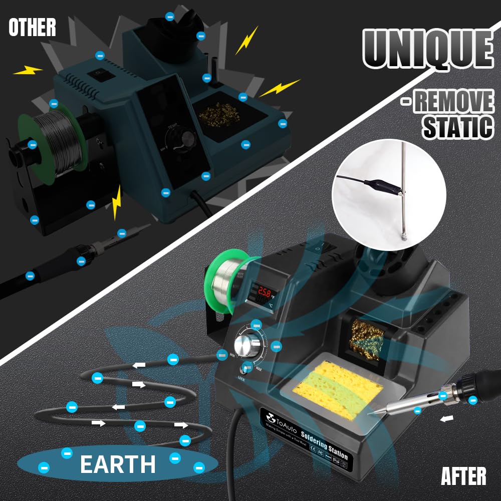 TOAUTO DS90 Soldering Station-°F & °C Dual Digital Display Soldering Iron Station Kit,90W Soldering Iron,302℉- 842℉ Temperature, Anti-Static Design & Grounding Wire, Auto Standby & Sleep,5 Solder Tips TOAUTO