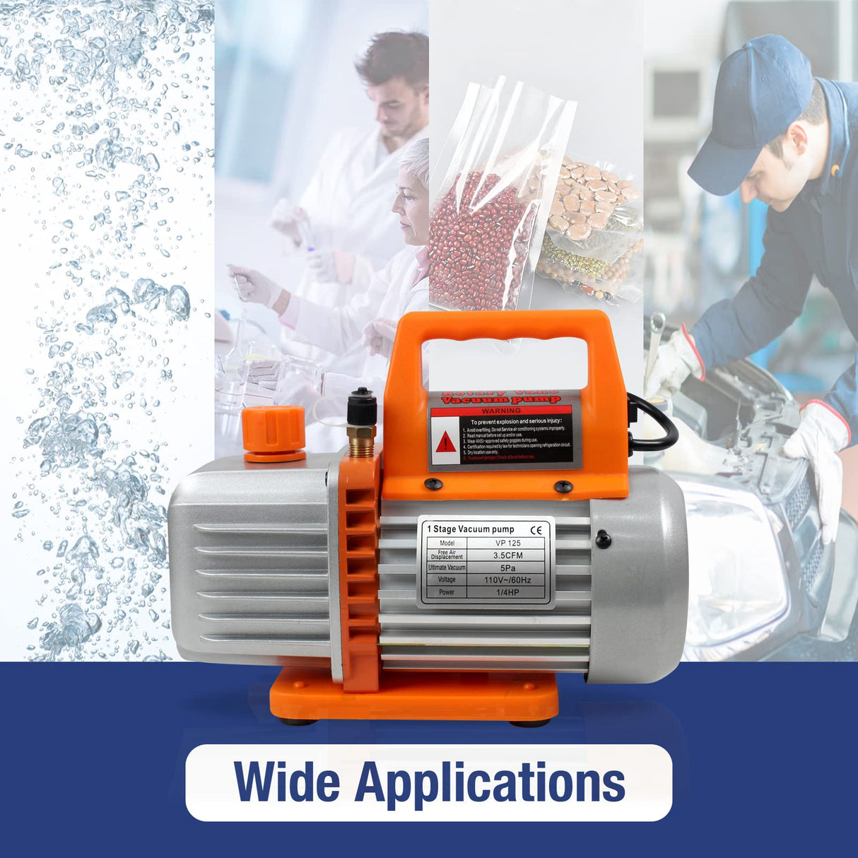 BACOENG 3.5CFM Vacuum Pump, 110V 1/3HP Single Stage Rotary Vane HVAC Vacuum Pump with Oil, for R12 R22 R134a R410a AUTO AC Refrigerant Recharging, Degassing Resin BACOENG