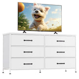 WLIVE Wide Fabric Dresser, 6 Drawer Dresser TV Stand for 60" TV, Dressers Bedroom Furniture Large Storage Tower Unit with Fabric Bins, White Dresser for Bedroom, Closet, Hallway, White WLIVE