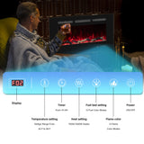 Oxhark Flame Electric Fireplace 60 inch Wide, Wall Mounted Fireplace Inserts Electric Heater, 13 * 13 Flame Effects Like Real Flame, Low Noise, Timer & Thermostat Setting, 750W/1500W, Black Oxhark Flame