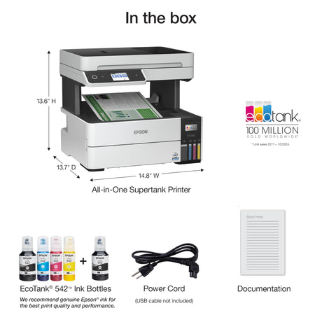 Epson EcoTank Pro ET-5150 Wireless Color All-in-One Supertank Printer with Scanner, Copier, Plus Auto Document Feeder, Large, White Epson