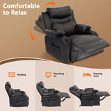 Comermax Faux Leather Black Recliner Chair with Massage and Heat Wide Seat Manual Reclining Chair with Cup Holders, Heated Massaging Recliner Chair for Adults Comermax
