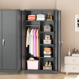 Greenvelly Metal Wardrobe Cabinet with Locking Doors, 72"H Black Metal Wardrobe Closet with Hanging Rods and Adjustable Shelves, Clothing Storage Closet for Home, Office, Employee, Gym (16" D x 32" W) Greenvelly