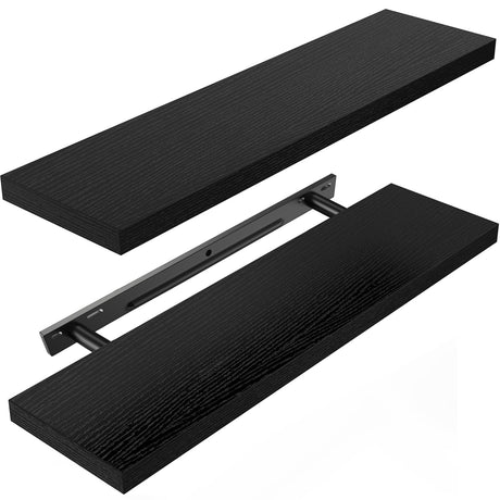 AMADA HOMEFURNISHING Floating Shelves Wall Mounted, 24 x 7 Inch Wall Shelves for Bathroom, Bedroom, Living Room, Black Shelves Set of 2 - AMFS05 AMADA HOMEFURNISHING