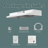 FIREGAS Range Hood 30 inch Under Cabinet Range Hood with 2 Speed Exhaust Fan,Ducted/Ductless Convertible,Rocker Button Control,300 CFM, White Vent Hood Aluminum Filter Included FIREGAS