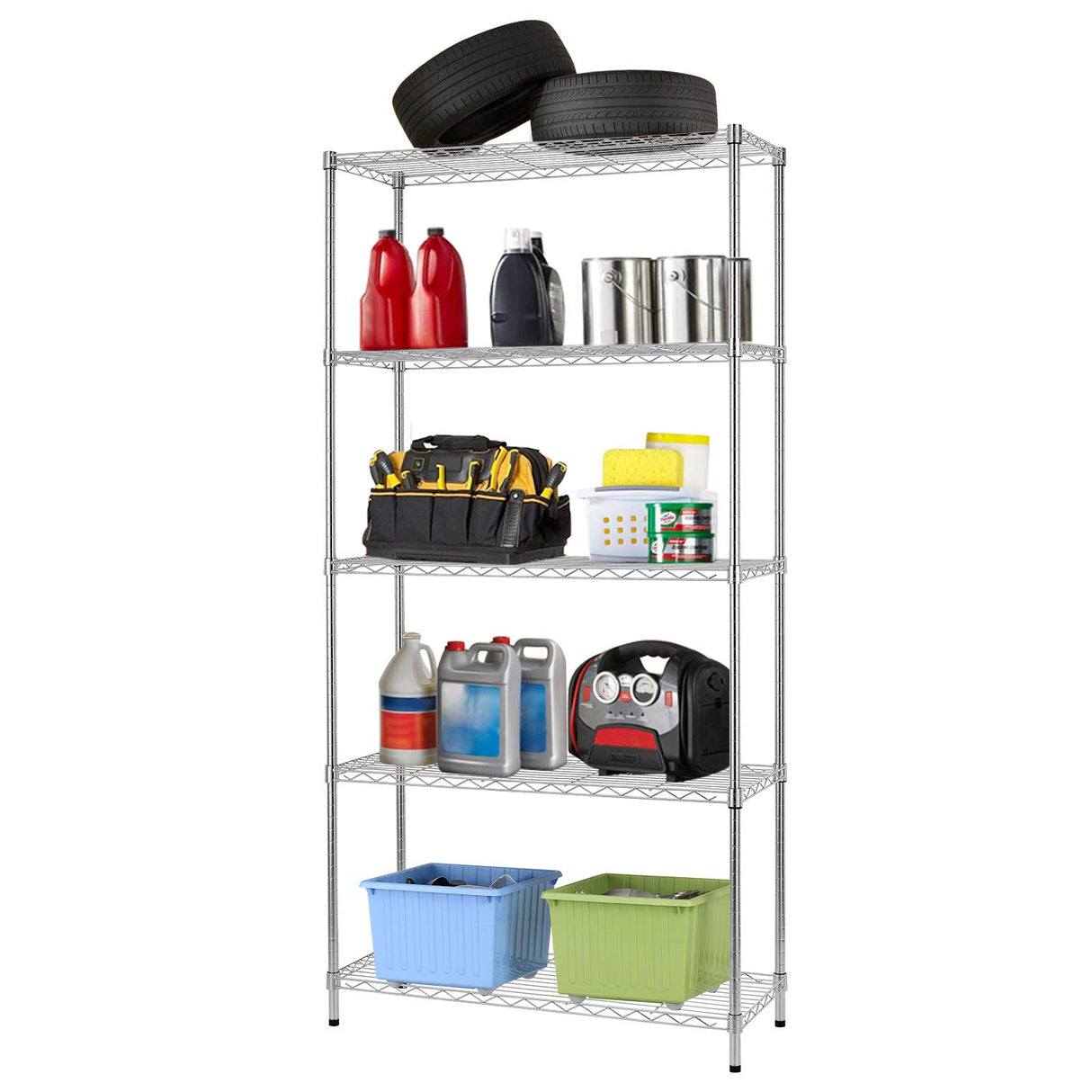 BestOffice 14''Lx36''Wx72''H 5 Shelf Wire Shelving Unit Garage Heavy Duty Height Adjustable Commercial Grade NSF Certification Utility Rolling Steel Layer Rack Organizer Kitchen BestOffice