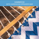 Lazy Daze Hammocks 12 FT Double Quilted Hammock with Spreader Bars and Detachable Pillow, 2 Person Hammock for Outdoor Patio Backyard Poolside, 450 LBS Weight Capacity, Blue Chevron Stripe Lazy Daze Hammocks