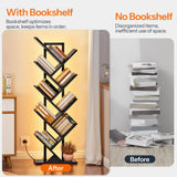 HOOBRO Tree Bookshelf, 9-Tier Bookcase with LED Lights, Space-Saving Book Shelf, Holds Books, CDs, Floor Standing Bookcase for Office, Living Room, Bedroom, Black BB08DSJ01 HOOBRO