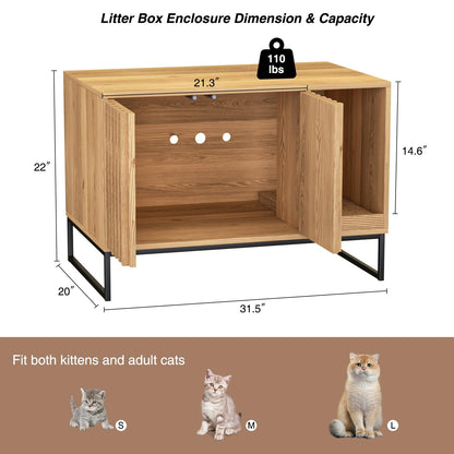 FiveWillowise Litter Box Enclosure, Modern Fluted Hidden Litter Box Furniture,Cat Litter Box Enclosure with Scratching Mat,Cat House Side End Table,Natural - WoodArtSupply