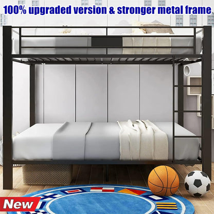 RUUTE Latest Upgrade & Stronger Queen Over Queen Size Bunk Bed, Thickened More Rust-Proof Metal Heavy Duty Steel Bunk Queen Bed with Enhanced Legs and Slats (Easier Assembly) (Queen Over Queen)