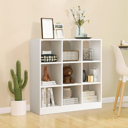 Giantex 9-Cube White Bookcase - Modern 4-Tier Freestanding Storage Organizer with Anti-Tipping Kit - WoodArtSupply