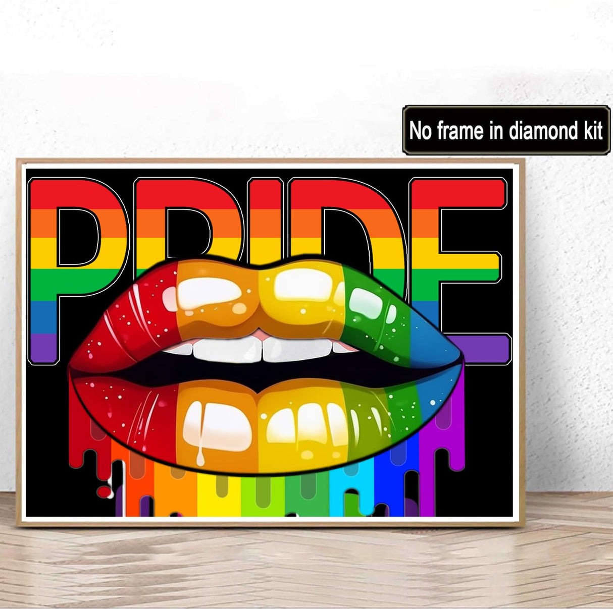 Diamond Art Painting Kit for Adults Proud Party Pride Lips Black Lesbian Gay Bisexual Transgender Queer Rainbow Wall Home Decor(Canvas 11.8 x15.8inch) Generic