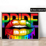 Diamond Art Painting Kit for Adults Proud Party Pride Lips Black Lesbian Gay Bisexual Transgender Queer Rainbow Wall Home Decor(Canvas 11.8 x15.8inch) Generic