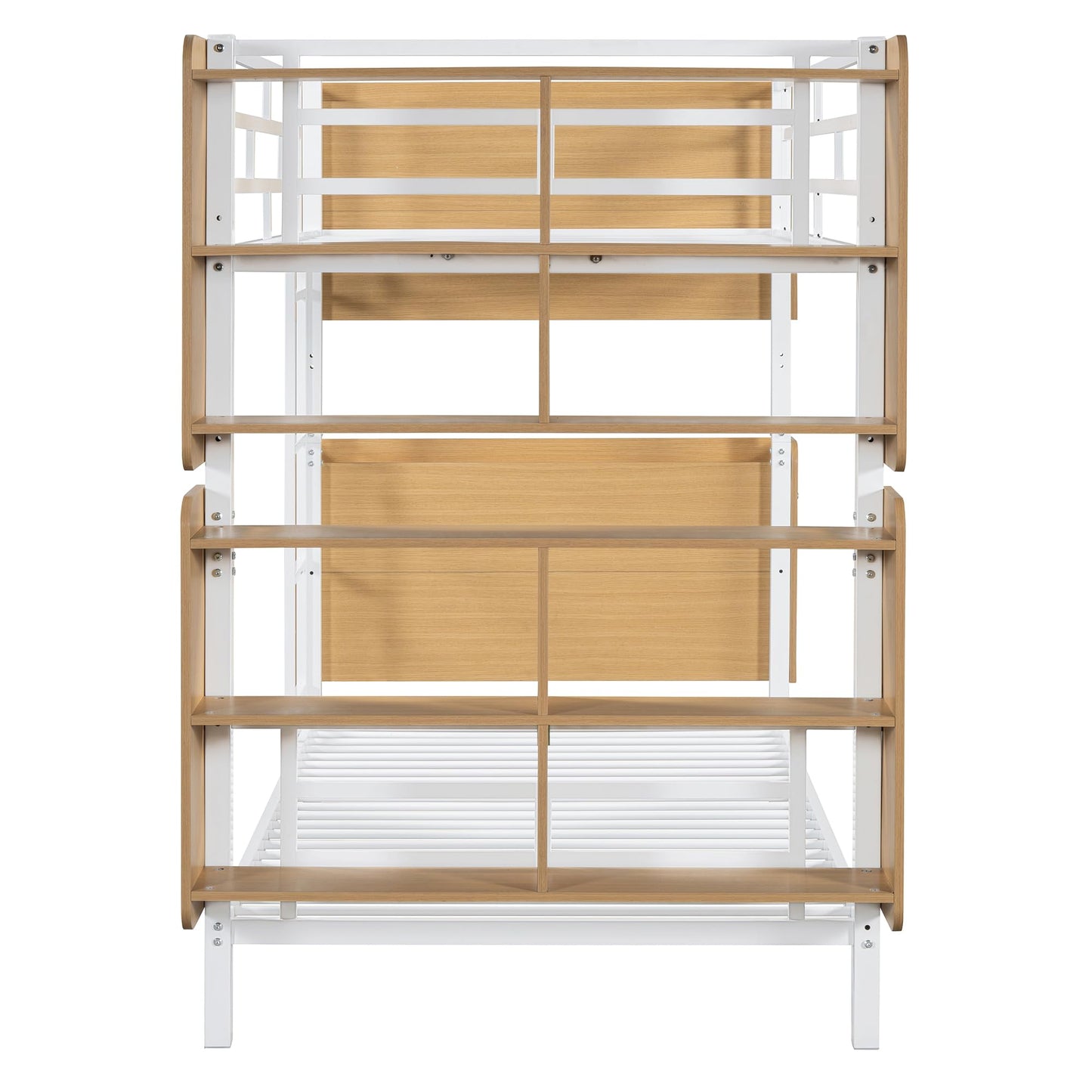 Harper & Bright Designs Twin Over Twin Bunk Bed with Storage, Metal Bunk Bed Frame with Bookshelves and Full-Length Guardrail, for Kids Teens Adults - White