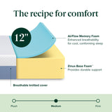 ZINUS 12 Inch Cooling Essential Memory Foam Mattress [New Version], Queen, Fiberglass Free, Medium Feel, Cooling Airflow Memory Foam, Certified Safe Foams & Fabric, Mattress in A Box Zinus