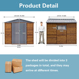Shed 8' x 8' Storage Shed, 8x8 FT Wood Sheds & Outdoor Storage Clearance, Utility and Tool Garden Shed, Waterproof Storage Shed Large with Lockable Doors for Backyard, Patio, Outside Use AEMSOFK
