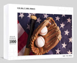 Baseball and Glove with American Flag 1000 Pieces Wooden Jigsaw Puzzles Personalized Photo Puzzle for Adults Friends Picture Puzzle Gifts for Wedding Birthday Valentine's Day Home Decor FANGKISSU