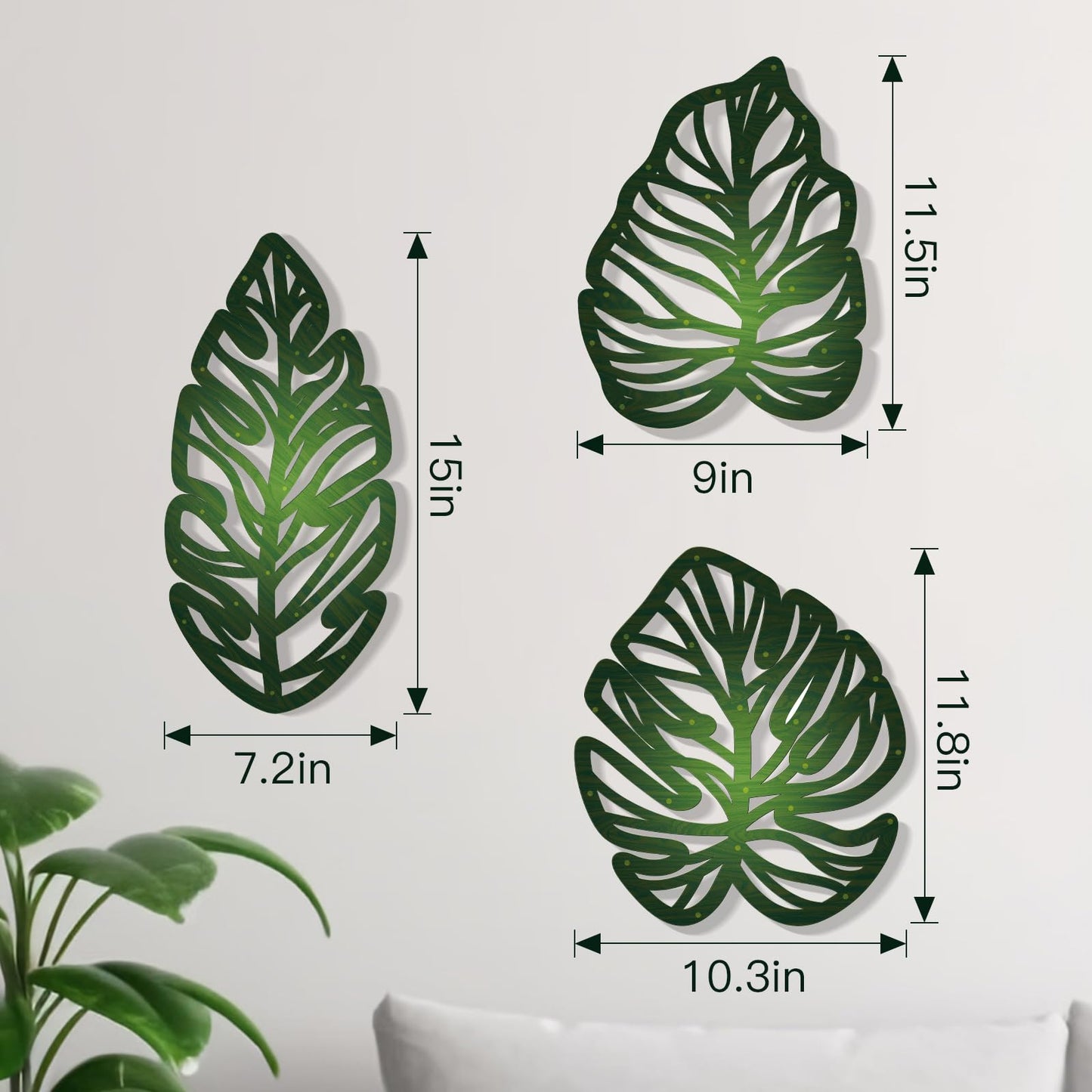 Zzbakress 3 Pcs Wooden Palm Leaves Wall Art Tropical Leaf Wall Art Natural Plant Wall Decor Tropical Plant Wall Sculptures for Living Room Kitchen Bedroom Garden (Farmhouse, Leaves-A)