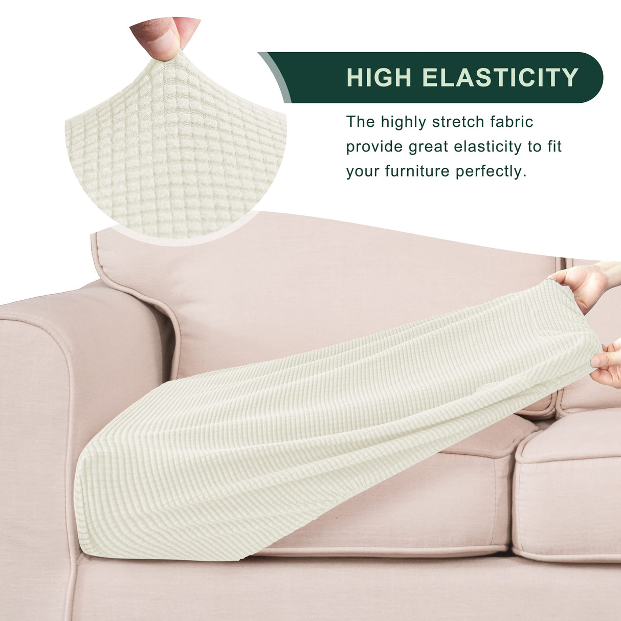 CHUN YI 3PC Stretch Couch Cushion Covers, Individual Sofa Seat Slipcovers Suitable for Armchair Loveseat Sofa with Spandex Jacquard Fabric(3pc, Ivory White/Cream) CHUN YI