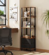 VIMBER Tall Bookshelf with Drawers, 6-Tier Tall Bookcase for Books, Garage Kit, CDs, Movies, Modern Standing Bookshelves Storage Organizer for Bedroom Office Living Room Rustic Brown USSJ002F VIMBER