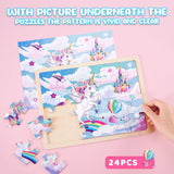 WERNNSAI Unicorn Wooden Jigsaw Puzzles - 4 Pack of 24 Piece Unicorn Princess Wooden Puzzles Preschool Educational Brain Teaser Boards Toddlers Toys Gifts for 3 4 5 6 Year Old Kids Birthday Toys Gifts WERNNSAI