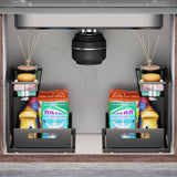 Ceetug Under Sink Organizers and Storage 2 Tier Slide Out Kitchen Cabinet Organizer Sturdy Metal Bathroom Storage (Black, 2 Pack) Ceetug