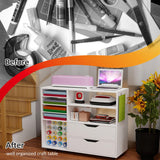 Dooloric Craft Organization and Storage Cart Compatible with Cricut Machines, Rolling Craft Table Organizer with Charge Station Vinyl Roll Holder, Drawers, Craft Storage Cabinet for Craft Room Home dooloric