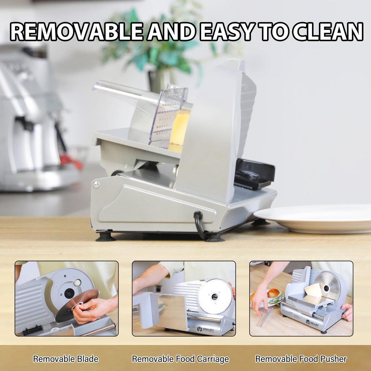 Valley Sportsman 7.5" Electric Meat Slicer Machine for Home, with Stainless Steel Blade, 180 W, Adjustable Thickness, Easy to Clean, Food Slicer, Cuts Meat, Bread, Cheese and Deli, Sliver Valley Sportsman