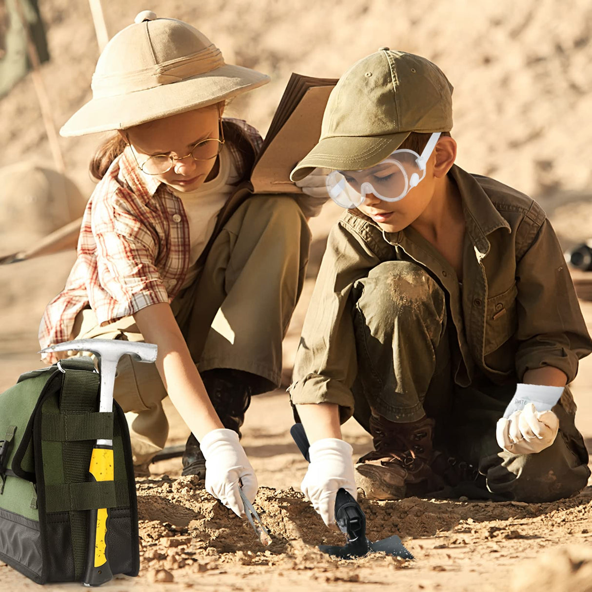 MYSTERYSTONE 23 Pieces Rock Hammer Kit for Rock Hounding, Complete Great Bundle including Steel Rock Pick Hammer,3-Pieces Heavy Duty Chisel Set,Updated Mussette Bag and Many More Mysterystone